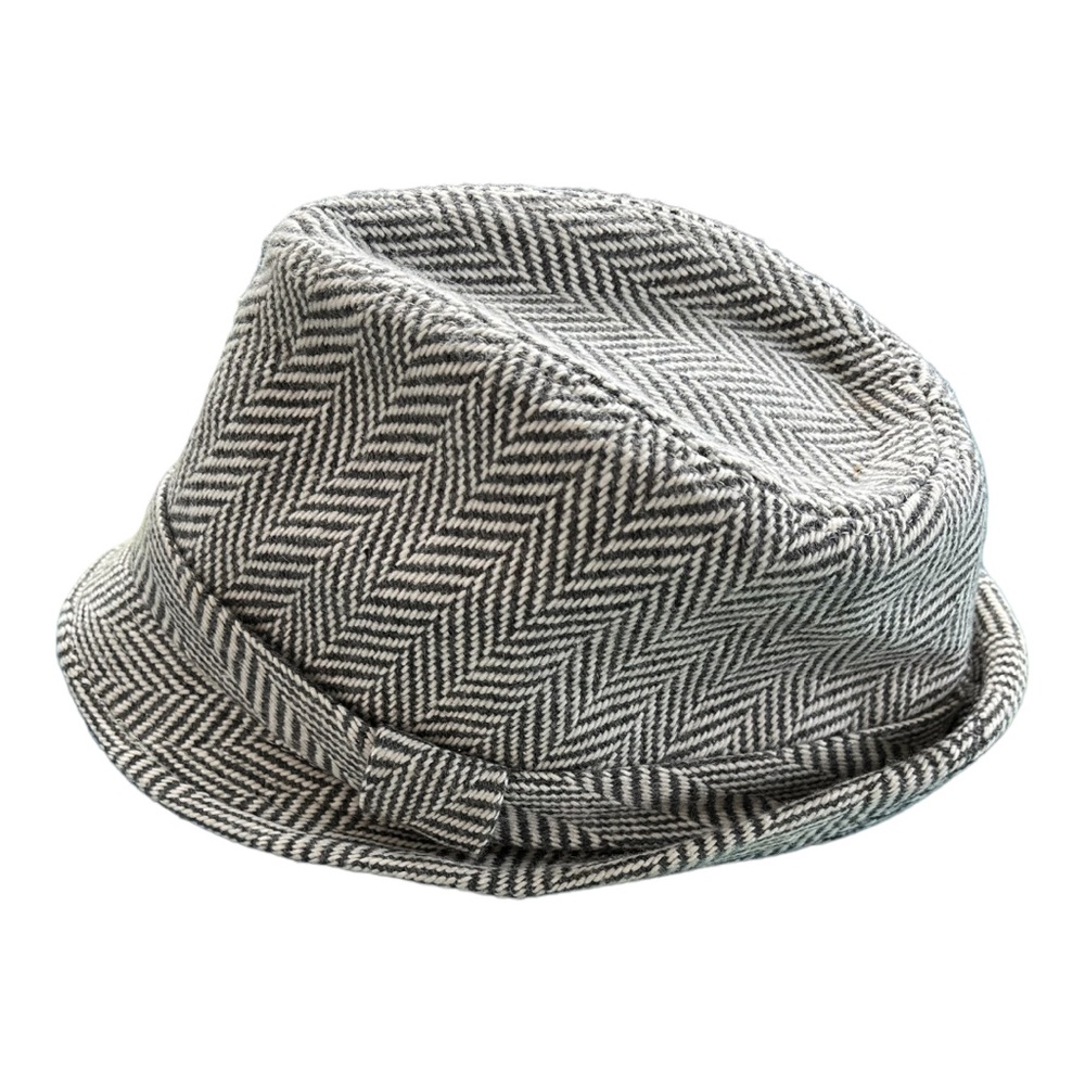 Magid Gray Cream Herringbone Wool Fedora Trilby Hat Structured Brim OS